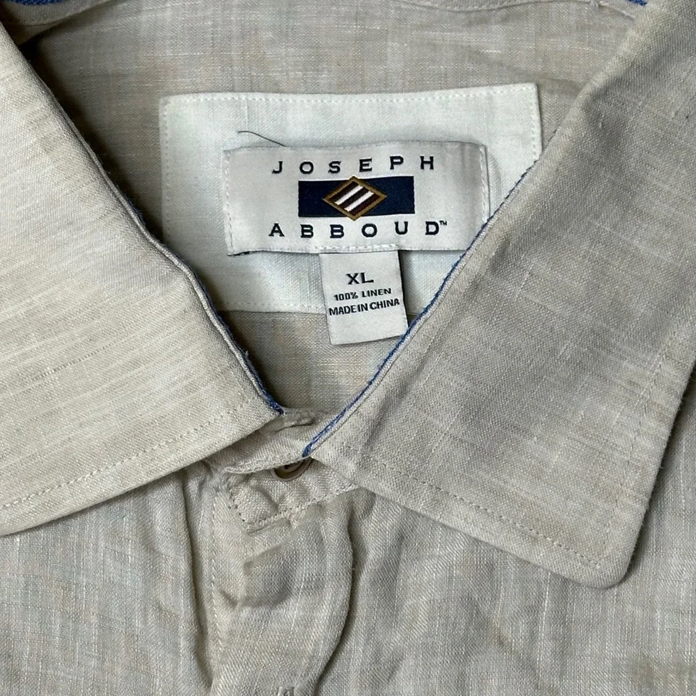 Joseph‎ Abboud Button Down Shirt Mens XL Beige 100% Linen Long Sleeve Pocket